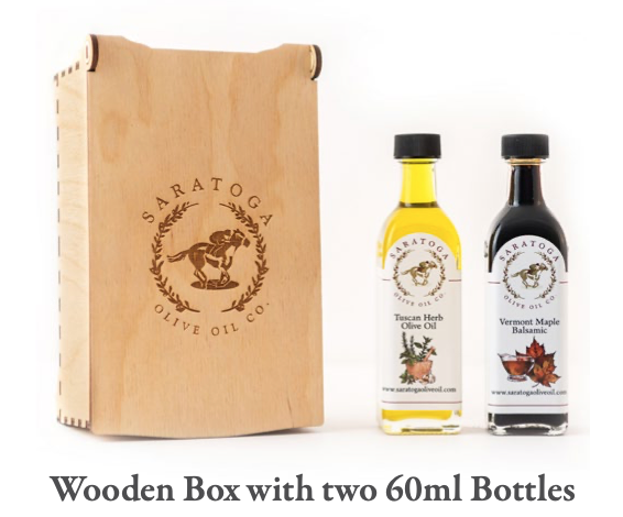wooden box with two 60ml bottles