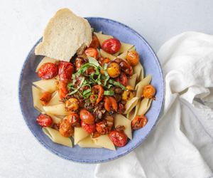 oven roasted tomatoes over pasta