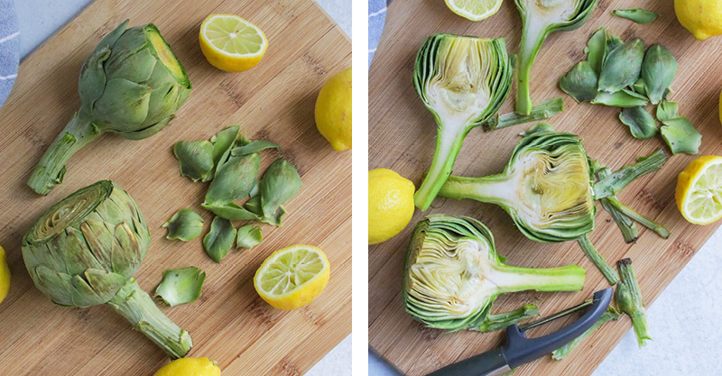 Artichokes cut into quarters