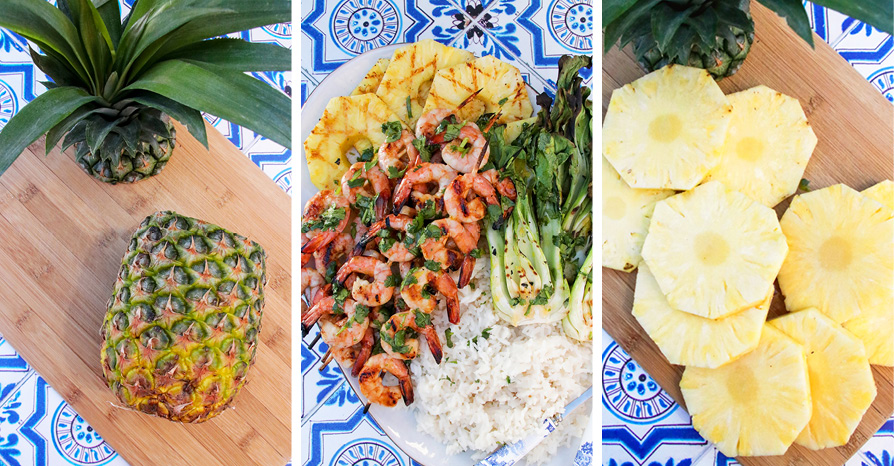 Cut Pineapple and Pineapple Grilled Shrimp